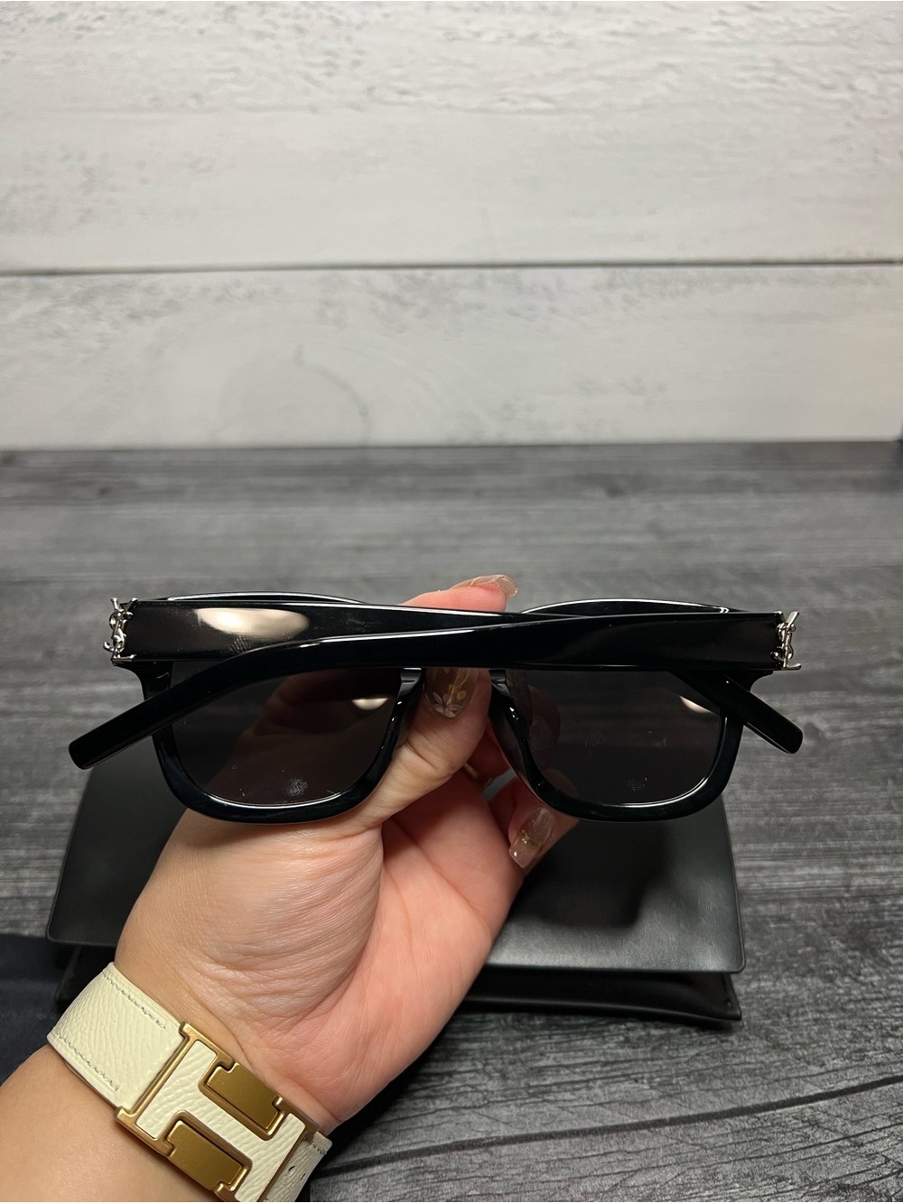 Saint Laurent Black Gloss Sunglasses with Silver Accents - Picture 3 of 11